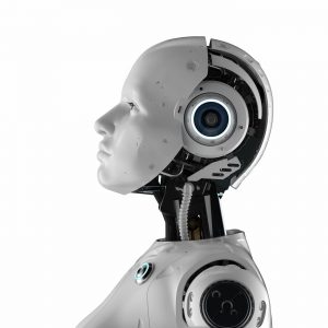 Vista lateral de um robô com Inteligência Artificial