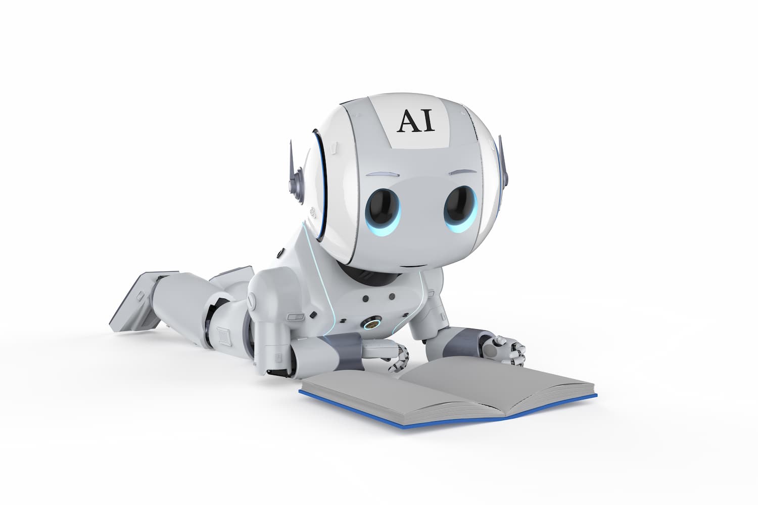 Imagem de robô estudando, representando como chatbots aprendem.