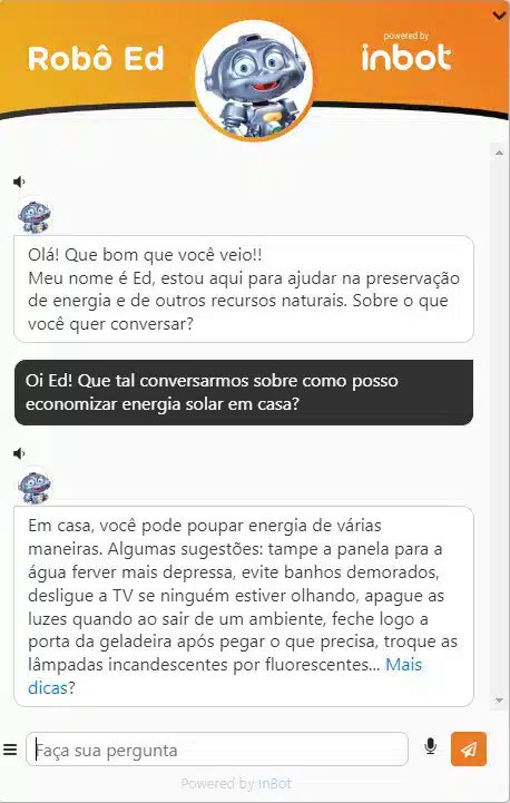 Ed - Robô com Inteligência Artificial no site do Conpet para