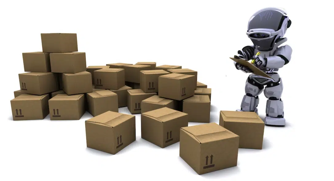 Chatbot robô com caixas de transporte recuperando carrinhos abandonados